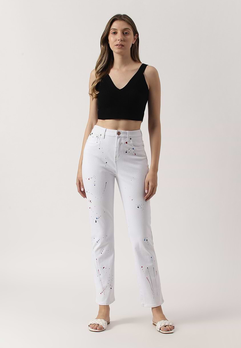 UnExcess Pledge | White High Rise Cropped Straight Jeans