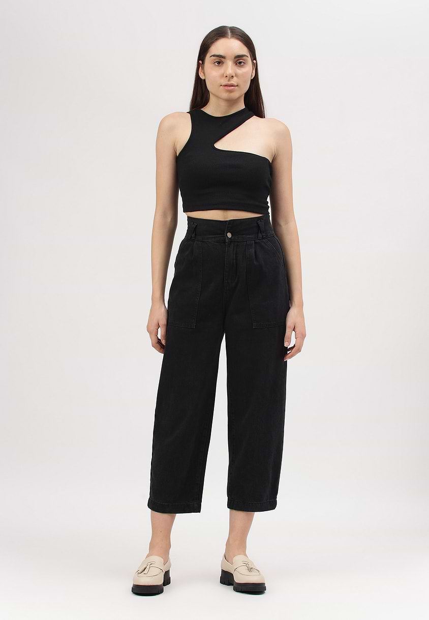 UnExcess Pledge | Black High Rise Cropped Baggy Jeans