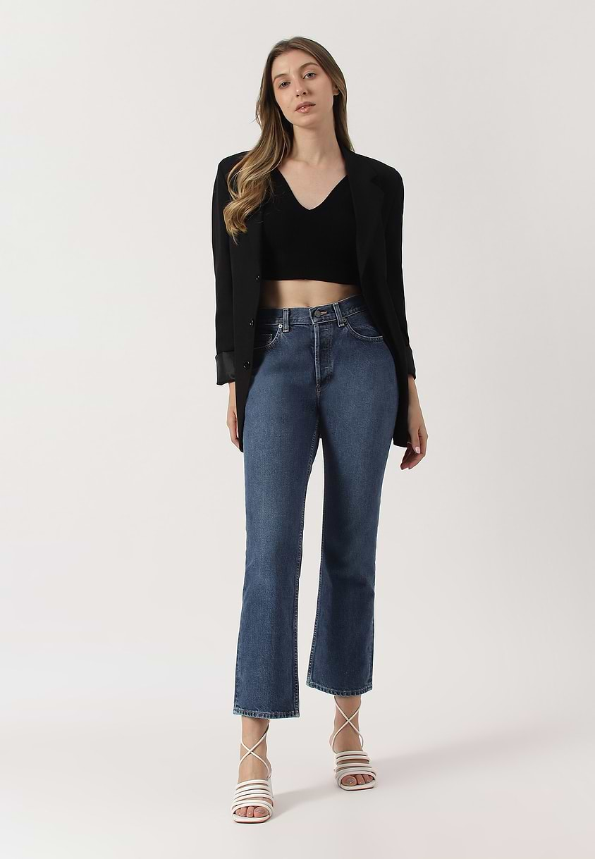 UnWaste Pledge | Dark Indigo High Rise Cropped Straight Jeans