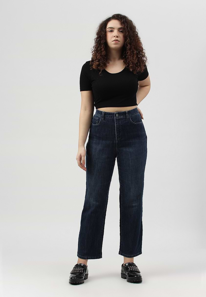 UnWaste Pledge | Dark Indigo High Rise Cropped Straight Jeans