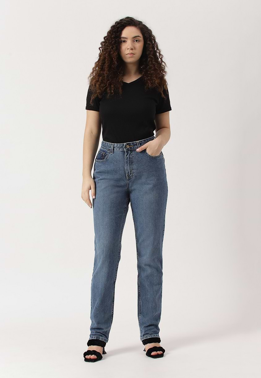 UnExcess Pledge | Mid Indigo High Rise Long Slim Jeans