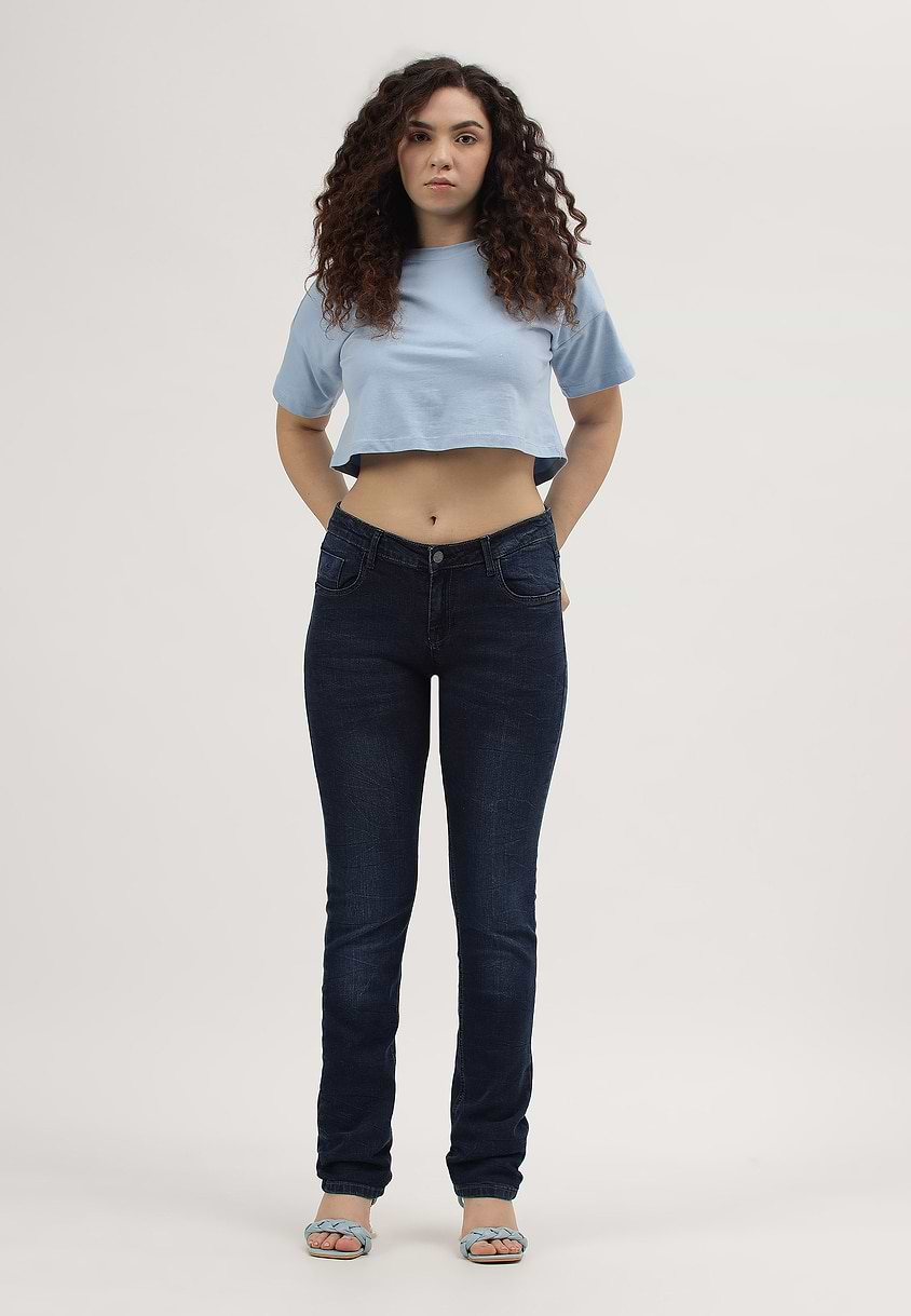 UnWaste Pledge | Dark Indigo Mid Rise Long Slim Jeans