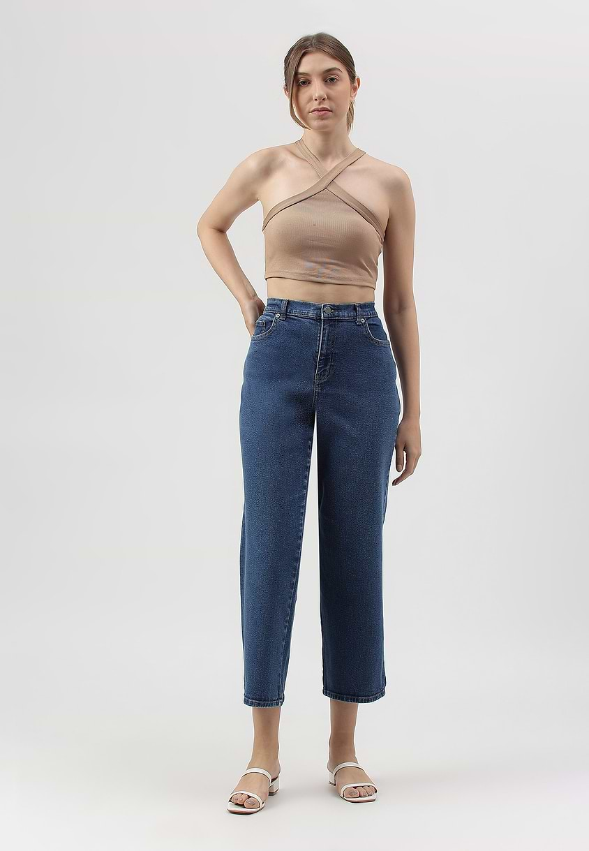 UnWaste Pledge | Dark Indigo High Rise Cropped Boyfriend Jeans