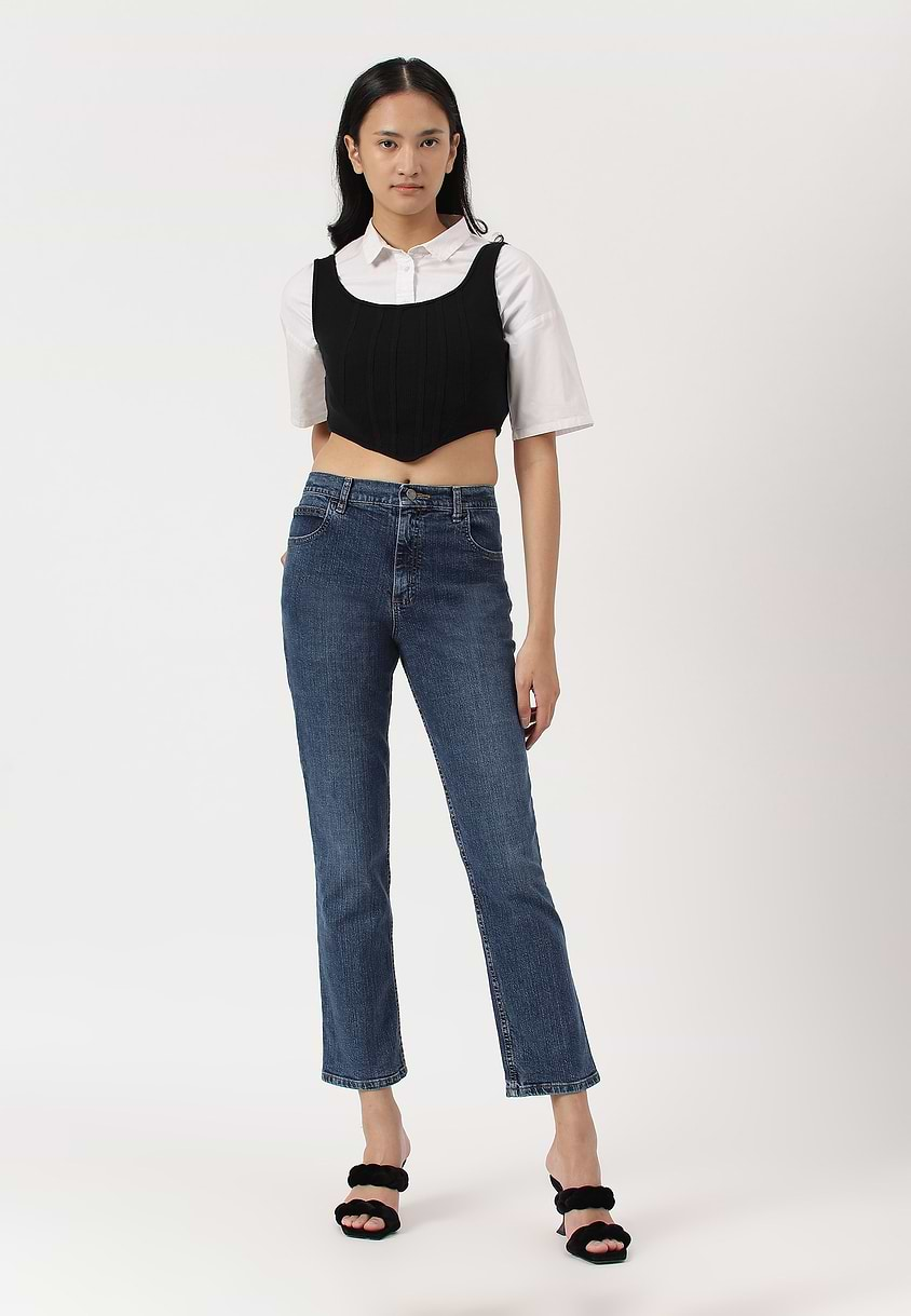 UnWaste Pledge | Dark Indigo High Rise Cropped Straight Jeans