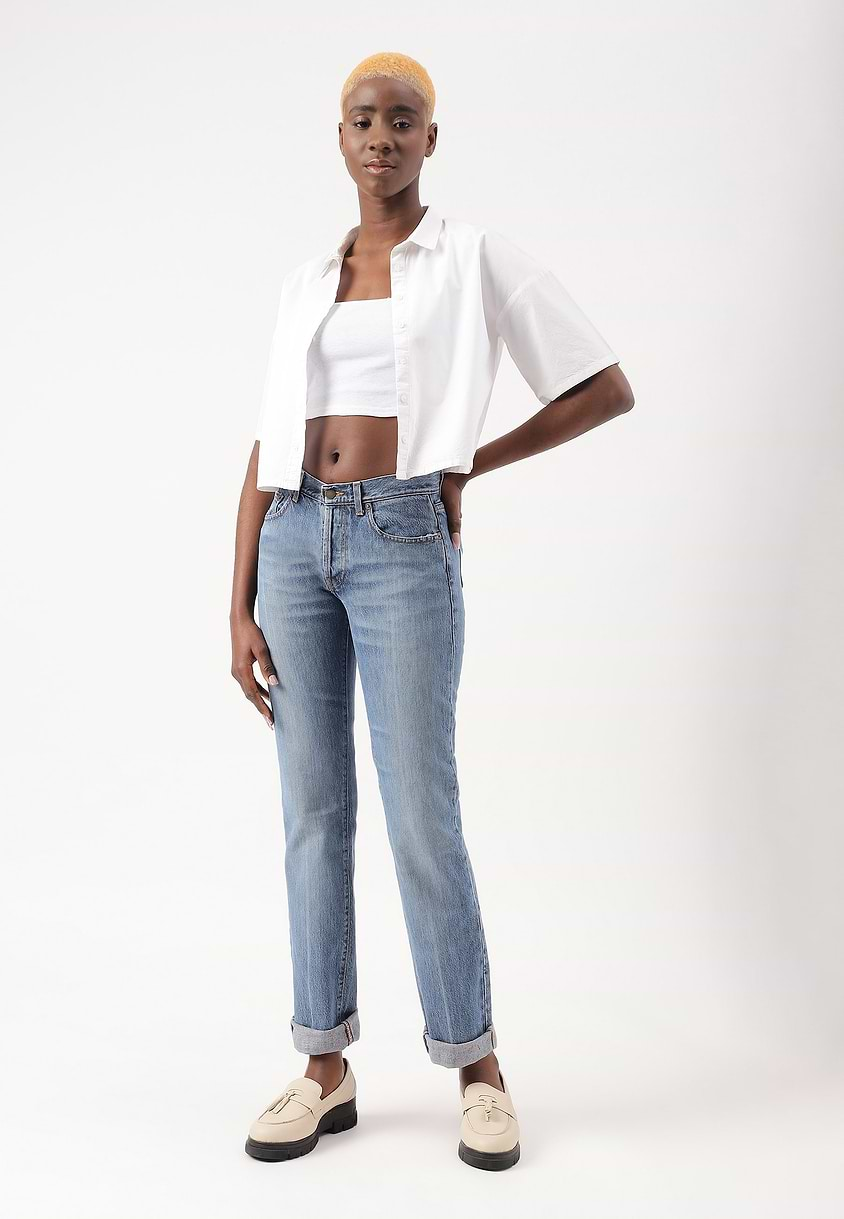 UnExcess Pledge | Mid Indigo Mid Rise Long Slim Jeans