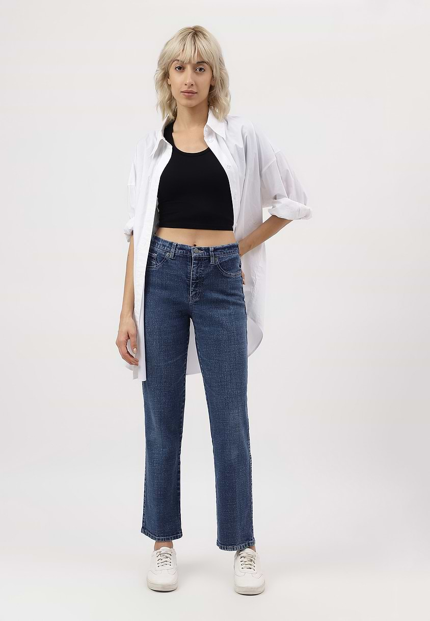 UnWaste Pledge | Dark Indigo High Rise Cropped Straight Jeans