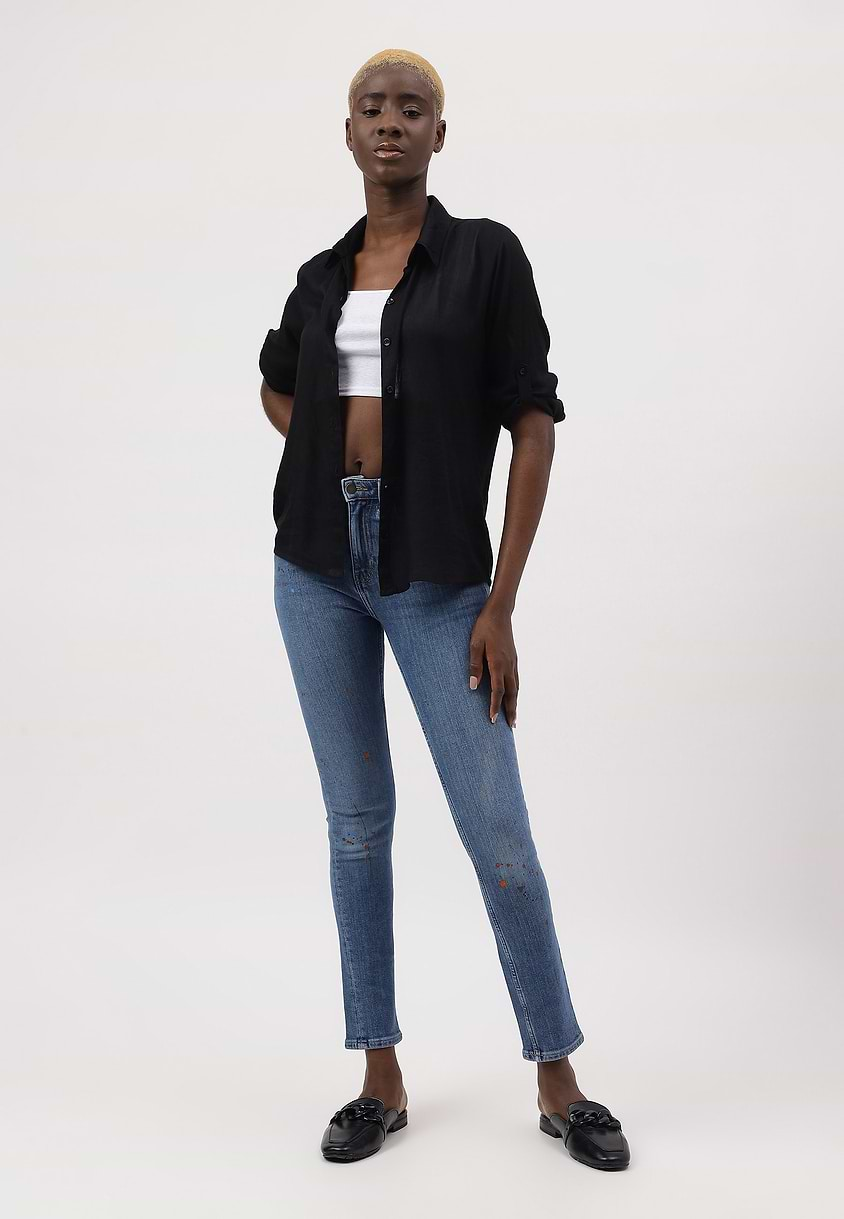 UnExcess Pledge | Mid Indigo High Rise Cropped Skinny Jeans