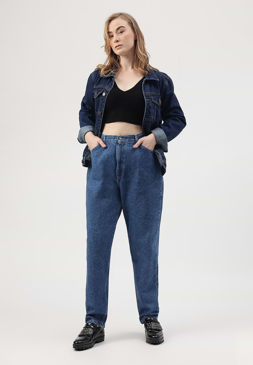 UnWaste Pledge | Dark Indigo High Rise Regular Mom Fit Jeans