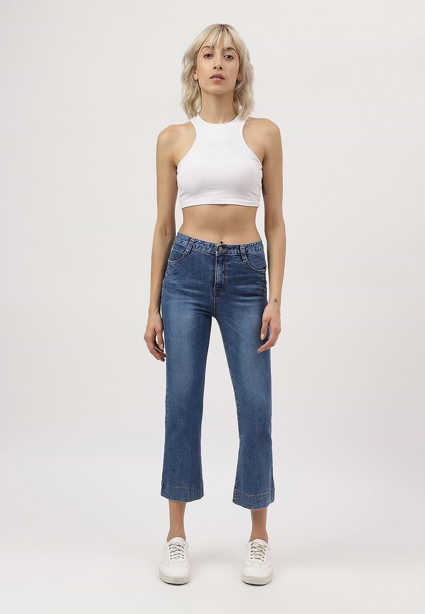 UnWaste Pledge | Dark Indigo High Rise Cropped Bootcut Jeans