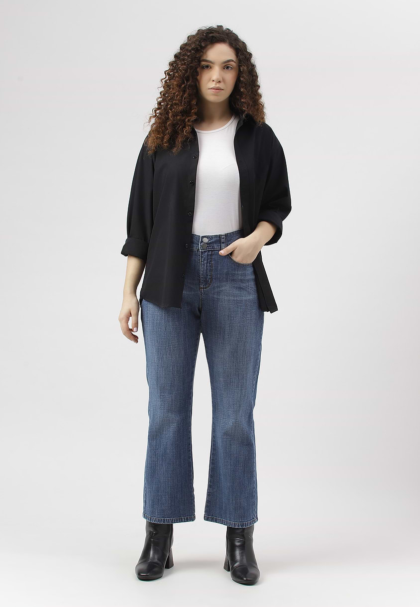 UnWaste Pledge | Dark Indigo High Rise Cropped Bootcut Jeans