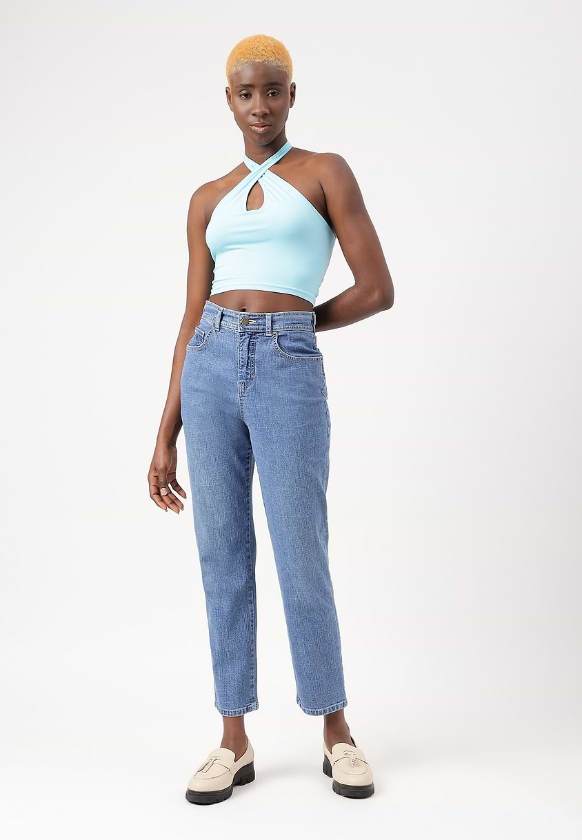 UnExcess Pledge | Mid Indigo High Rise Cropped Slim Jeans