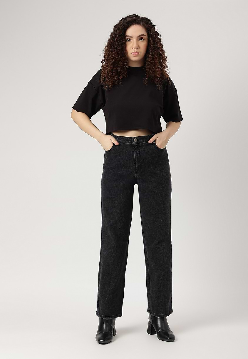 UnExcess Pledge | Black High Rise Cropped Straight Jeans