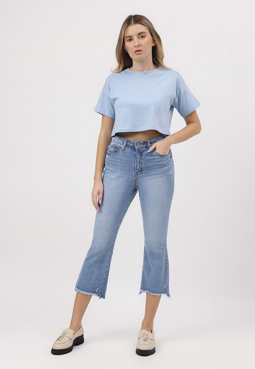 UnExcess Pledge | Light Indigo High Rise Cropped Bootcut Jeans