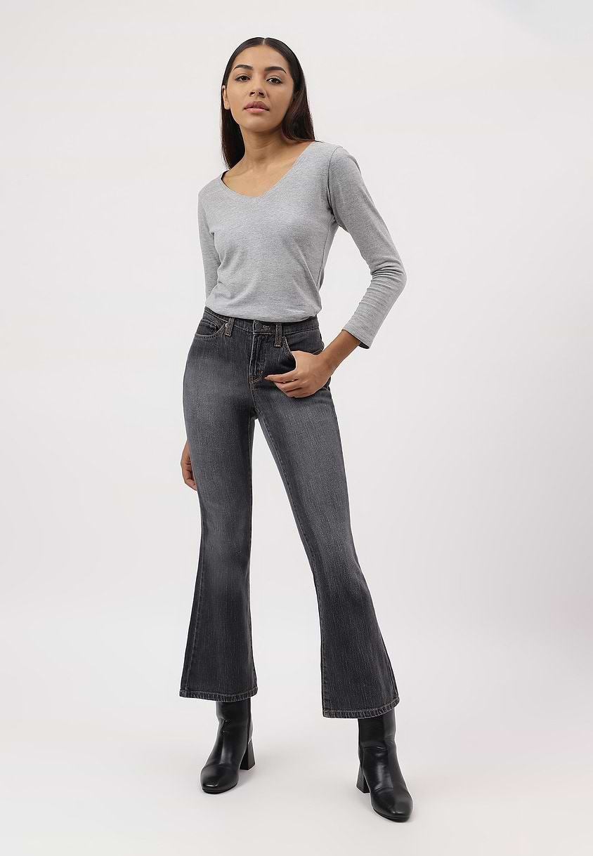 UnWaste Pledge | Grey Low Rise Cropped Bootcut Jeans