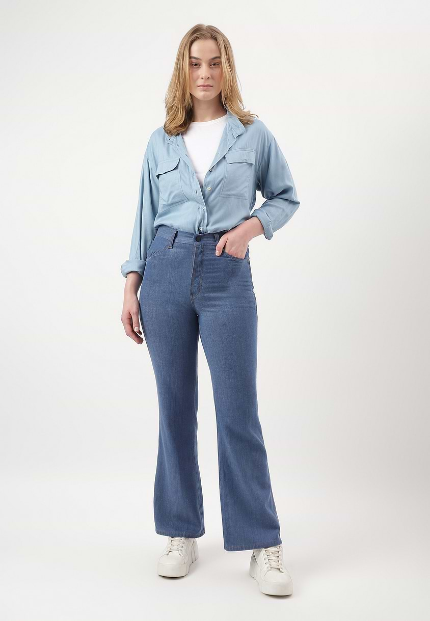 UnExcess Pledge | Mid Indigo High Rise Regular Wide Legged Jeans