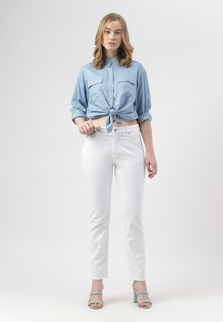 UnExcess Pledge | White Mid Rise Regular Straight Jeans