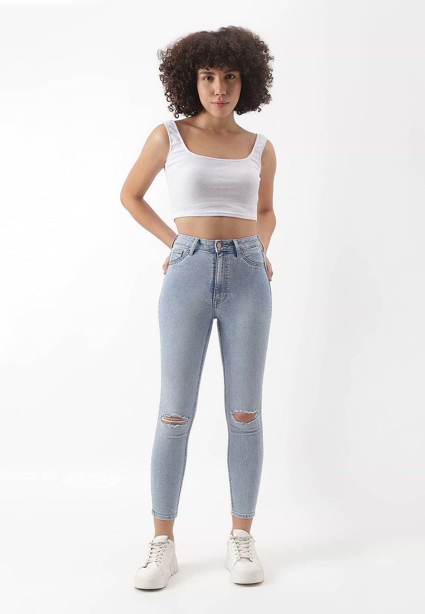 UnExcess Pledge | Light Indigo High Rise Cropped Skinny Jeans