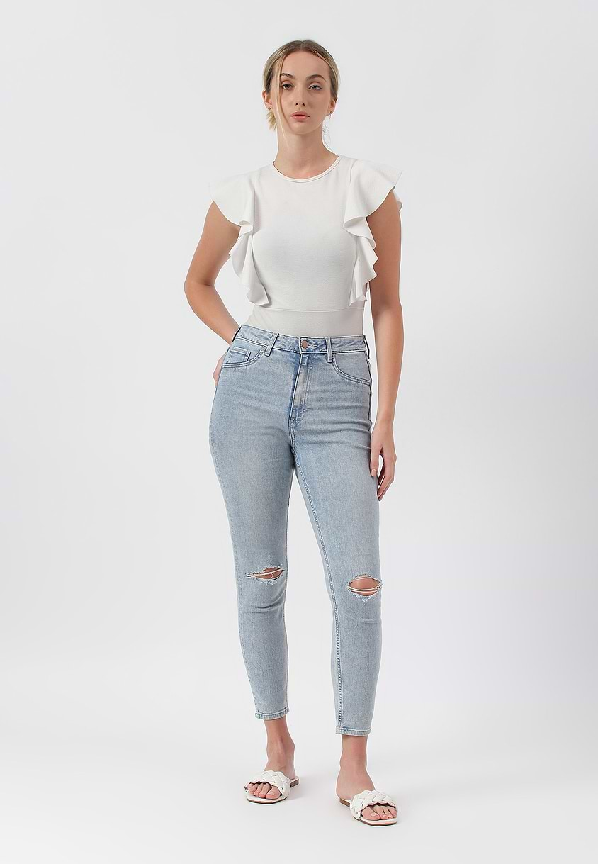 UnExcess Pledge | Light Indigo High Rise Cropped Skinny Jeans