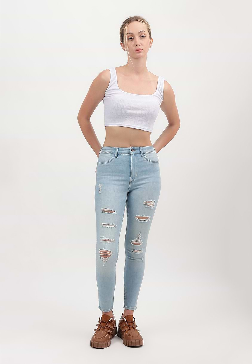 UnExcess Pledge | Light Indigo High Rise Cropped Skinny Jeans