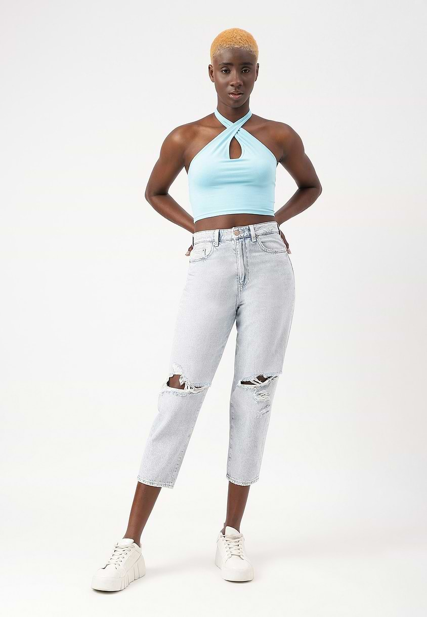 UnExcess Pledge | Light Indigo High Rise Cropped Mom Fit Jeans