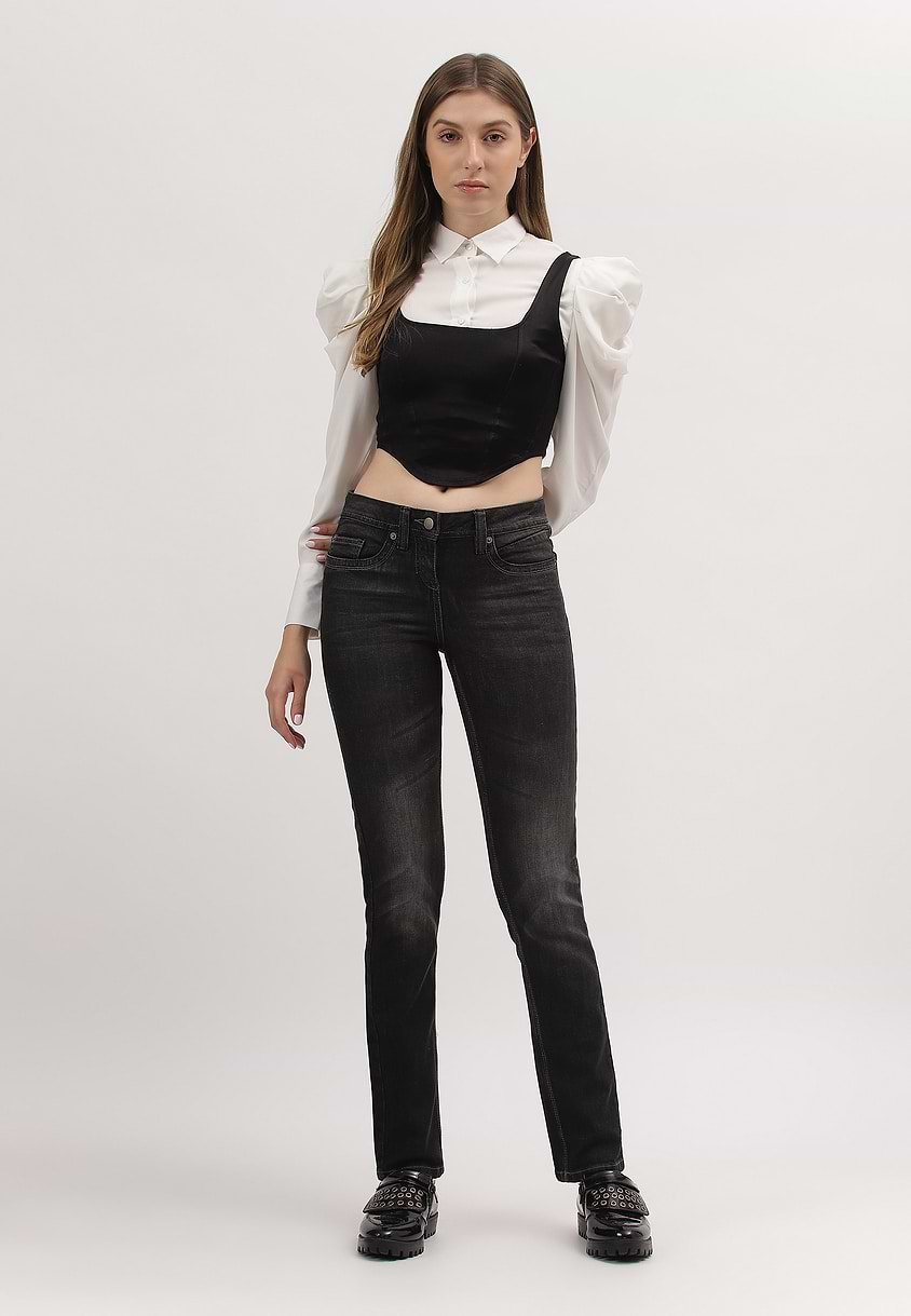 UnExcess Pledge | Black Mid Rise Regular Slim Jeans