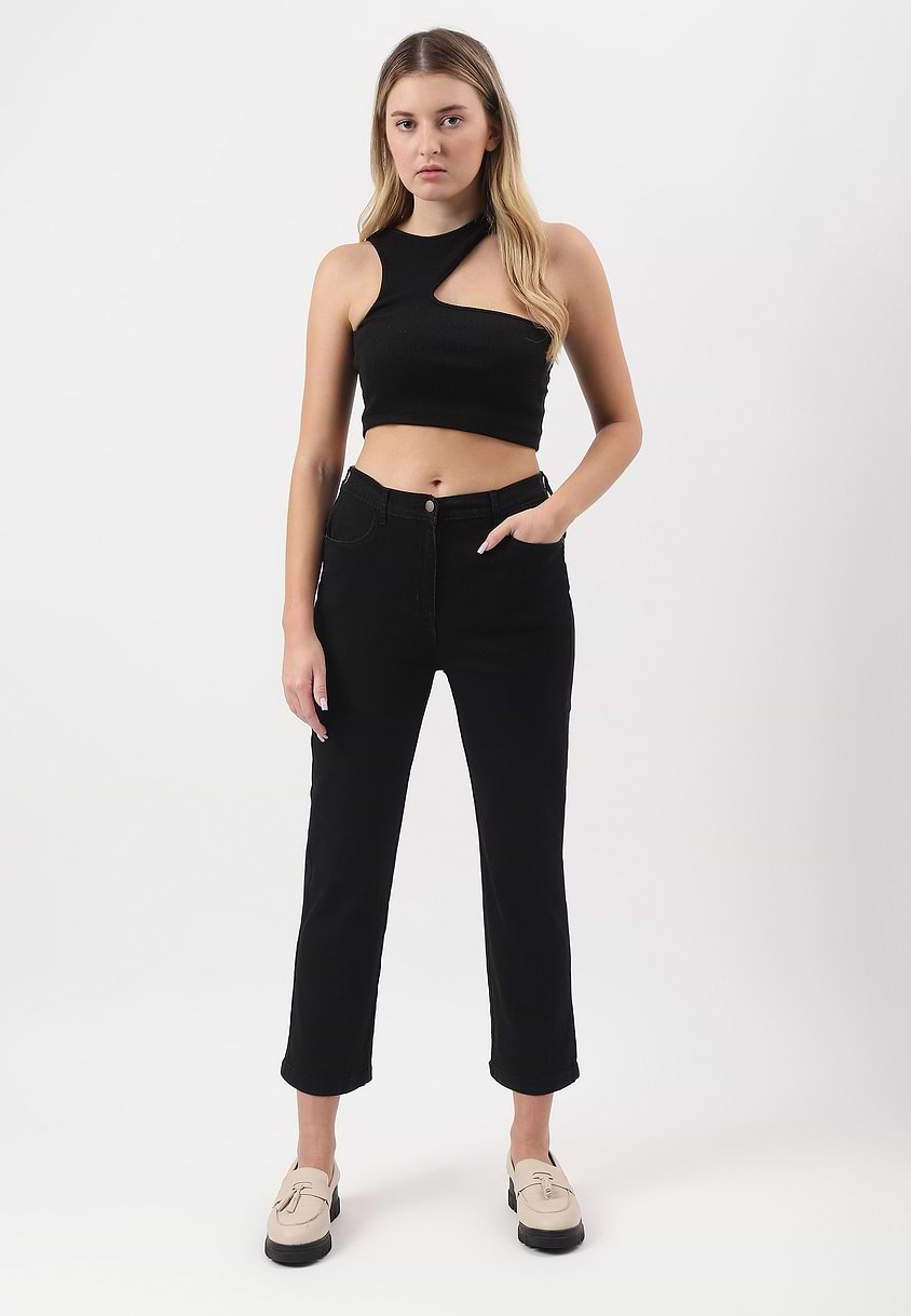 UnExcess Pledge | Black High Rise Cropped Straight Jeans