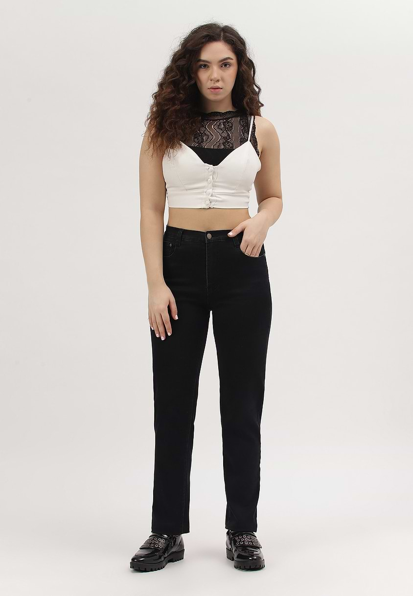 UnExcess Pledge | Black High Rise Cropped Straight Jeans