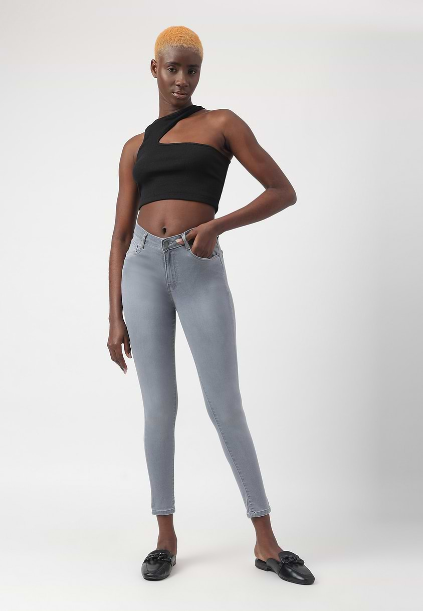 UnWaste Pledge | Grey Mid Rise Cropped Skinny Jeans