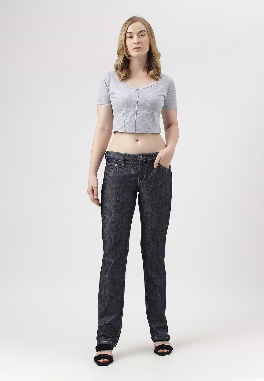 UnWaste Pledge | Dark Indigo Mid Rise Long Straight Jeans