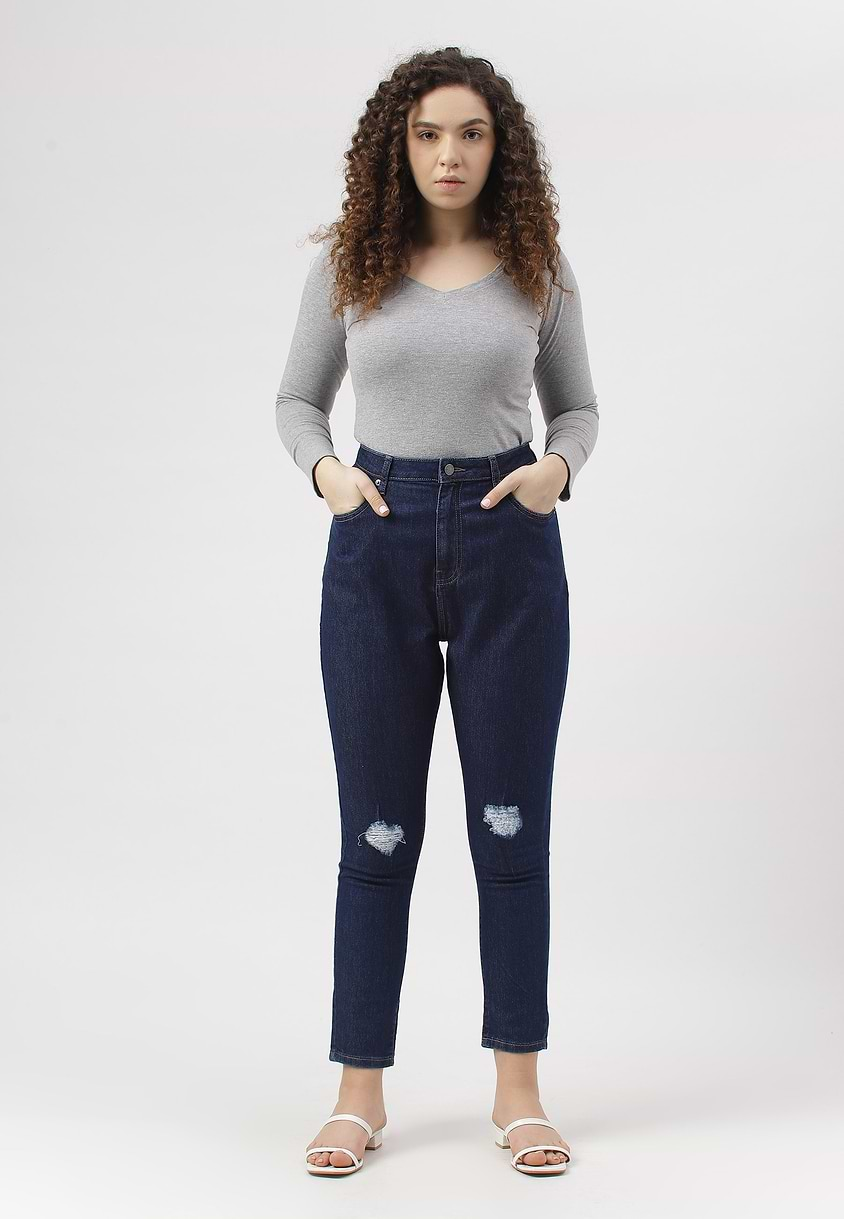 UnWaste Pledge | Dark Indigo High Rise Cropped Skinny Jeans