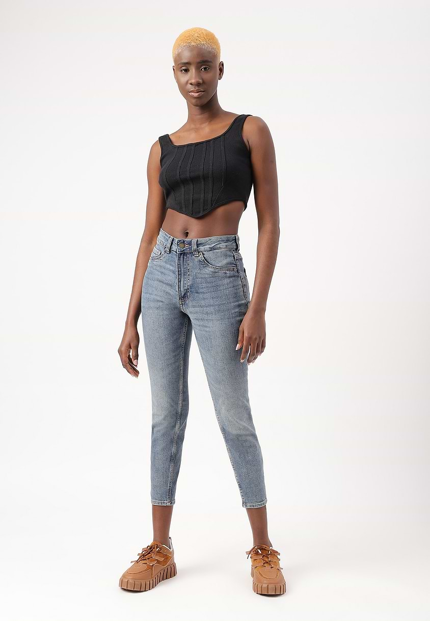 UnExcess Pledge | Mid Indigo High Rise Cropped Skinny Jeans