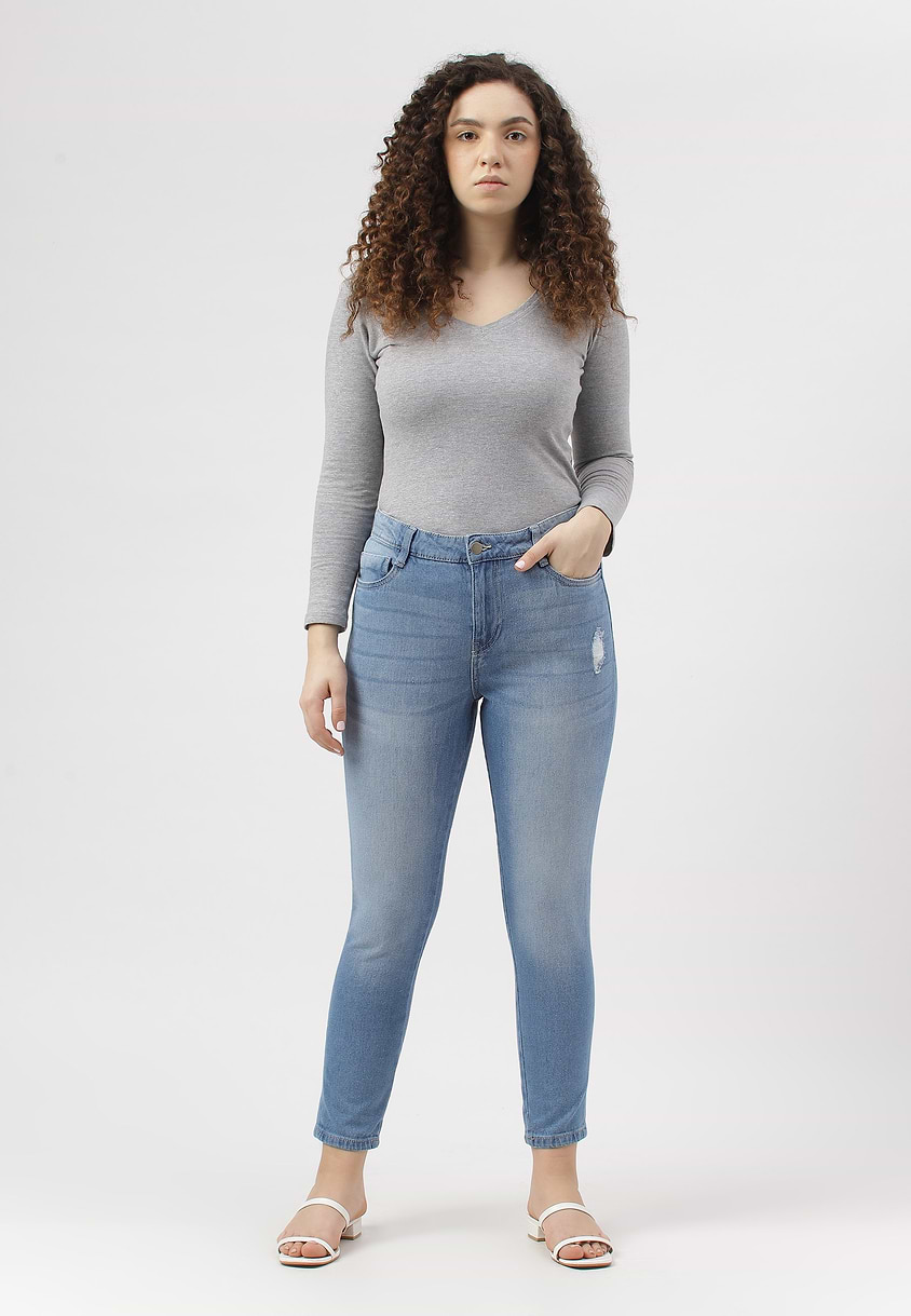 UnExcess Pledge | Mid Indigo High Rise Cropped Slim Jeans