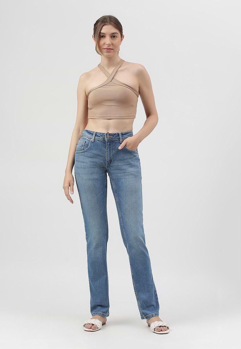 UnExcess Pledge | Mid Indigo Mid Rise Long Slim Jeans