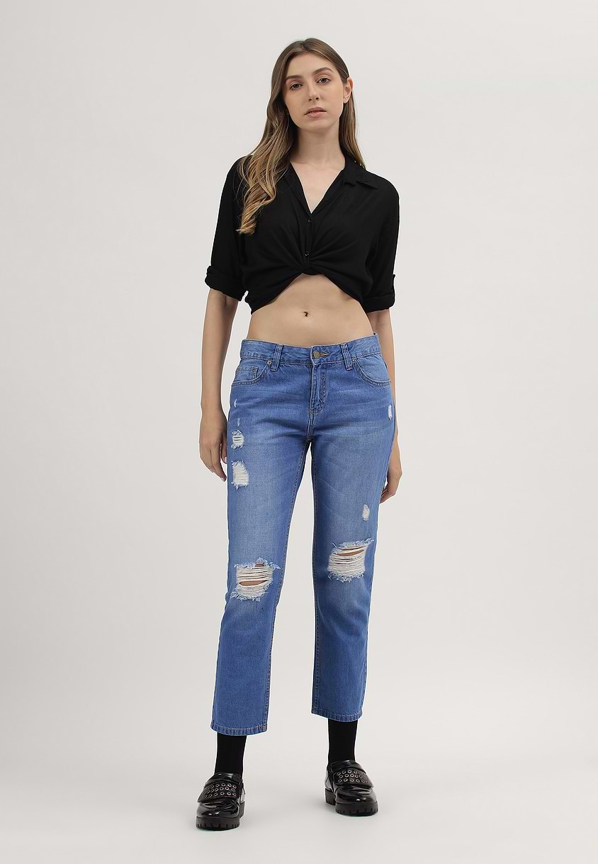 UnExcess Pledge | Mid Indigo Mid Rise Cropped Boyfriend Jeans