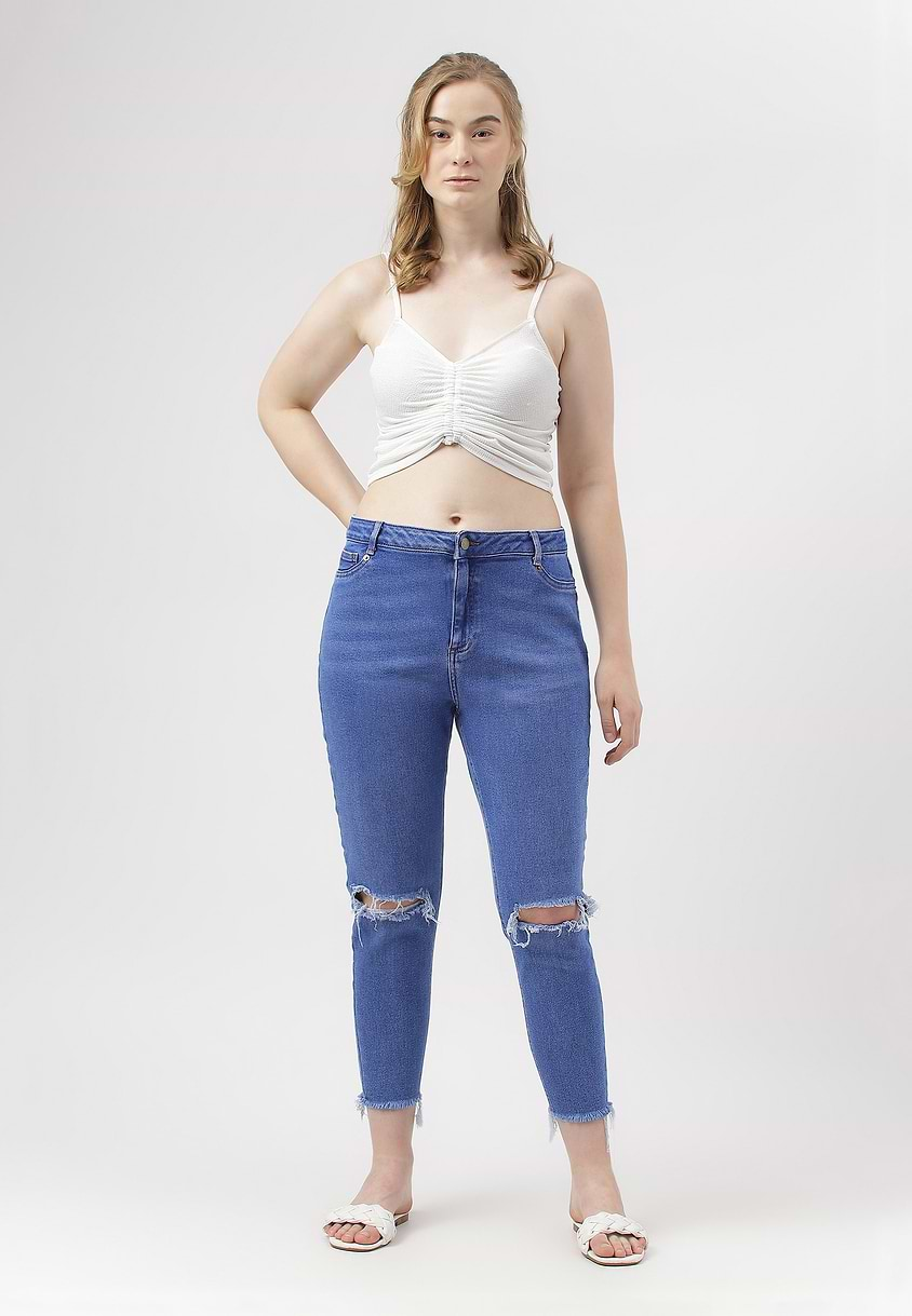 UnExcess Pledge | Mid Indigo High Rise Cropped Skinny Jeans