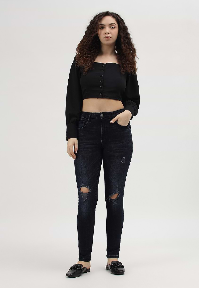 UnWaste Pledge | Dark Indigo Mid Rise Cropped Skinny Jeans