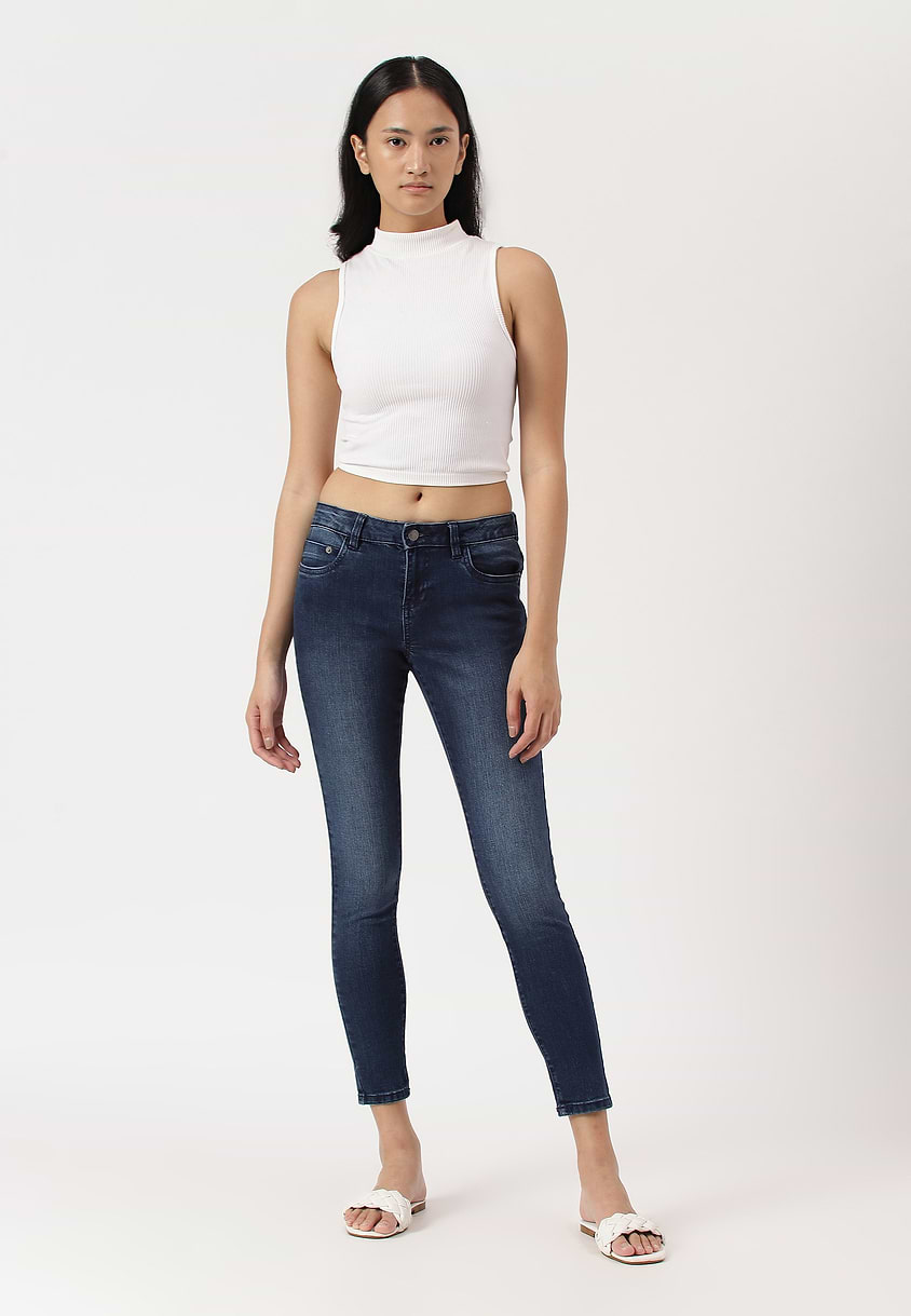 UnWaste Pledge | Dark Indigo Mid Rise Cropped Skinny Jeans