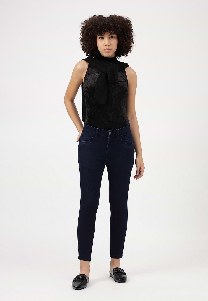 UnWaste Pledge | Dark Indigo Mid Rise Cropped Skinny Jeans