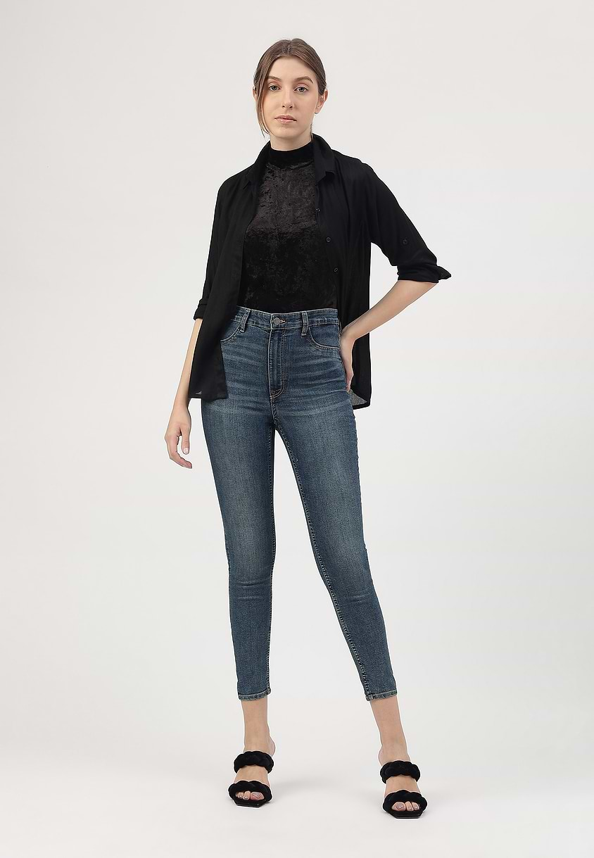 UnWaste Pledge | Dark Indigo High Rise Cropped Skinny Jeans