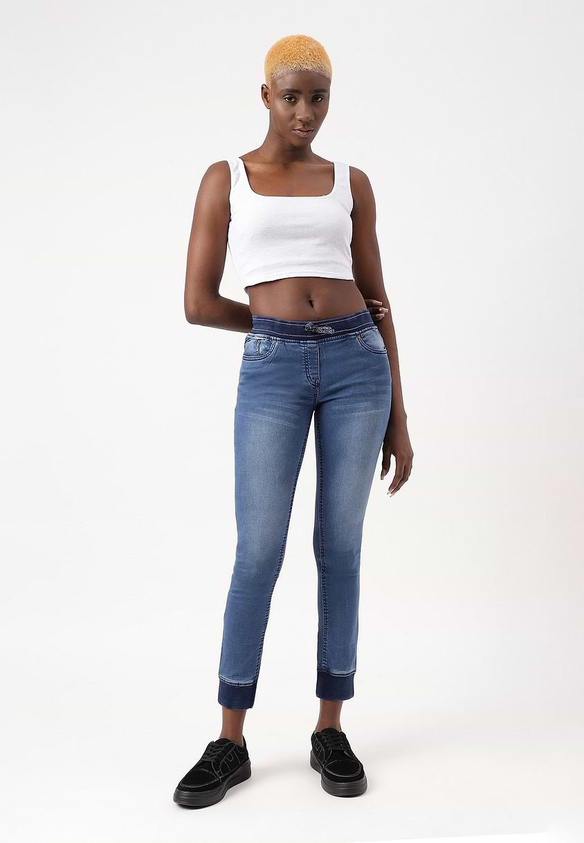 UnWaste Pledge | Dark Indigo Mid Rise Cropped Jogger Jeans