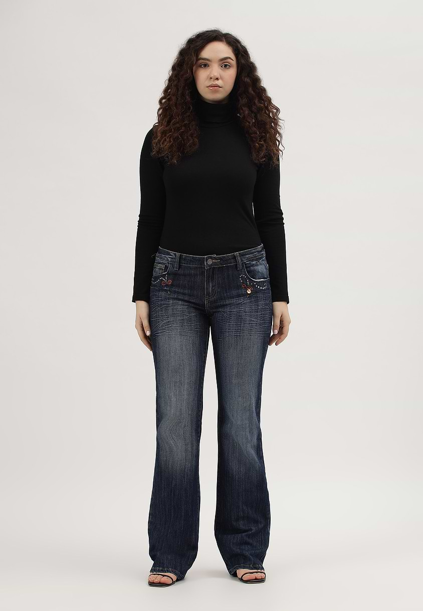 UnWaste Pledge | Dark Indigo Low Rise Long Wide Legged Jeans