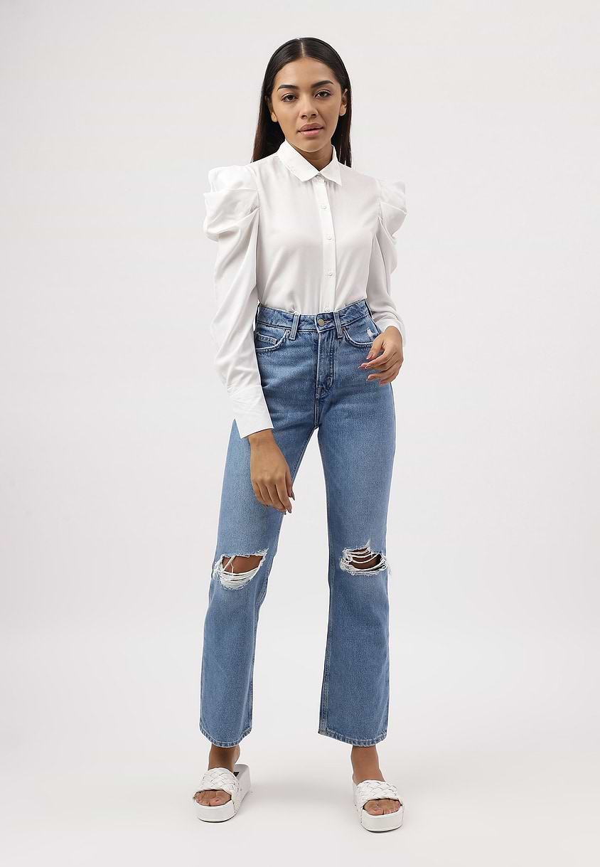 UnExcess Pledge | Mid Indigo High Rise Regular Wide Legged Jeans