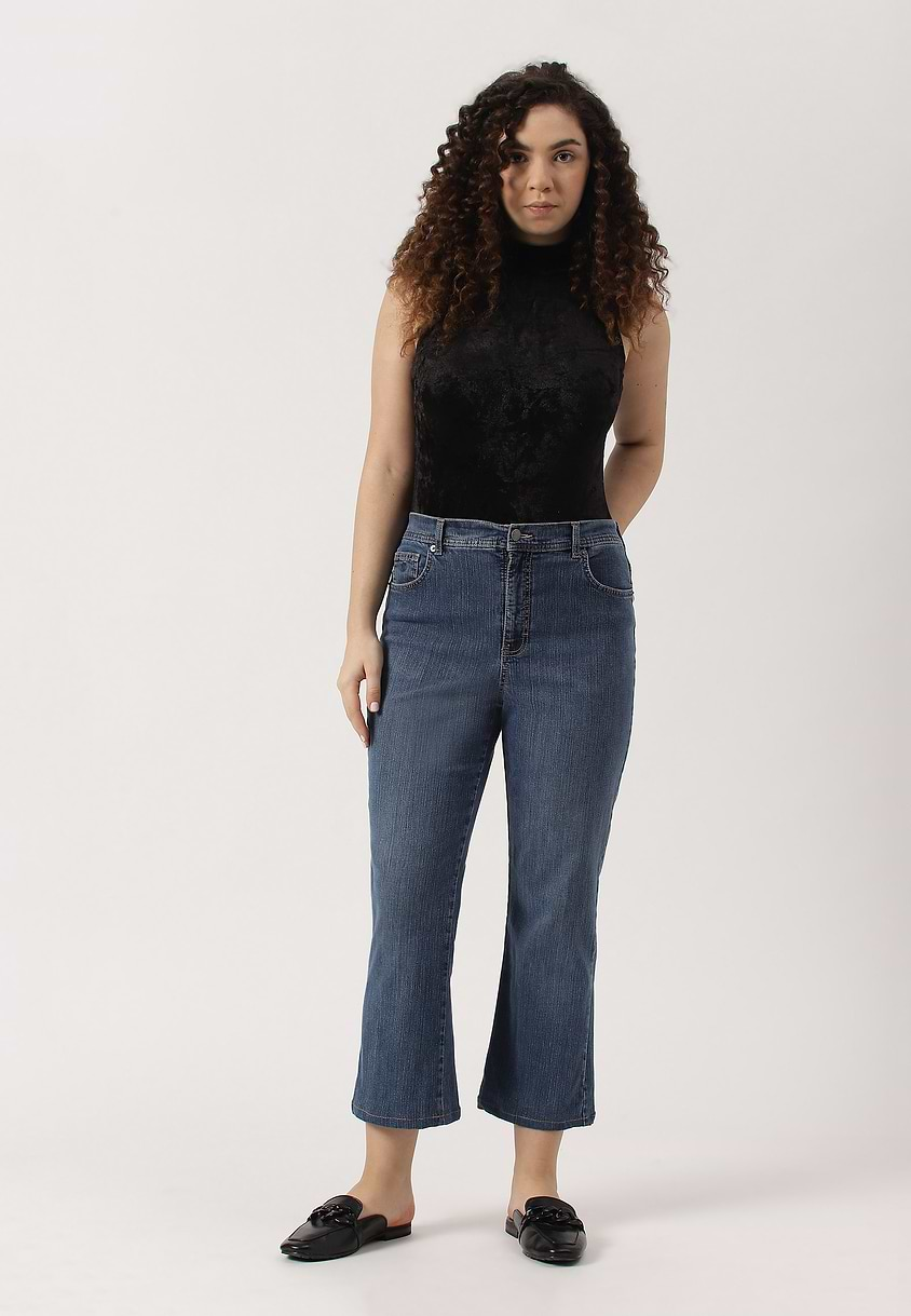 UnWaste Pledge | Dark Indigo High Rise Cropped Bootcut Jeans