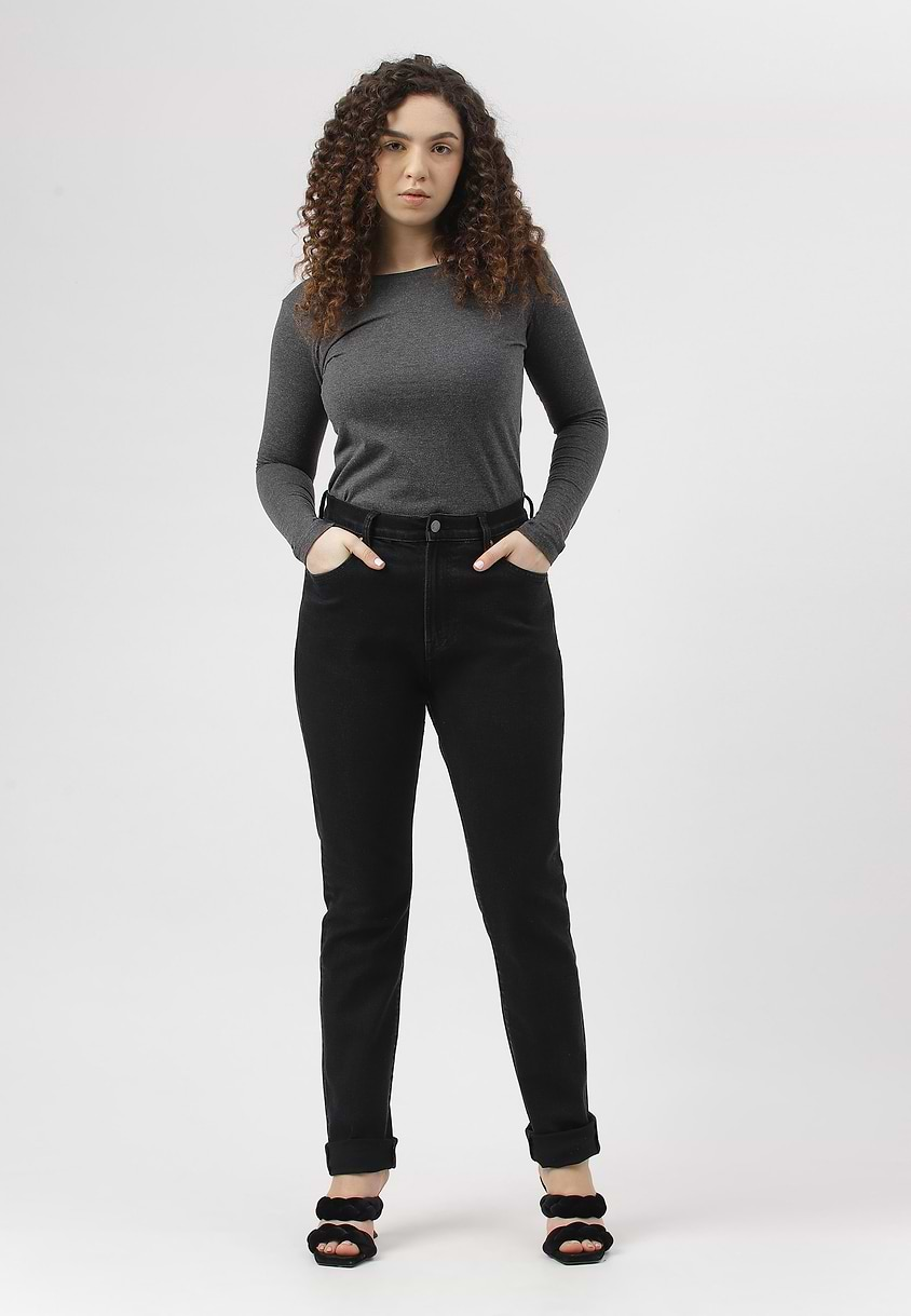 UnExcess Pledge | Black High Rise Long Slim Jeans