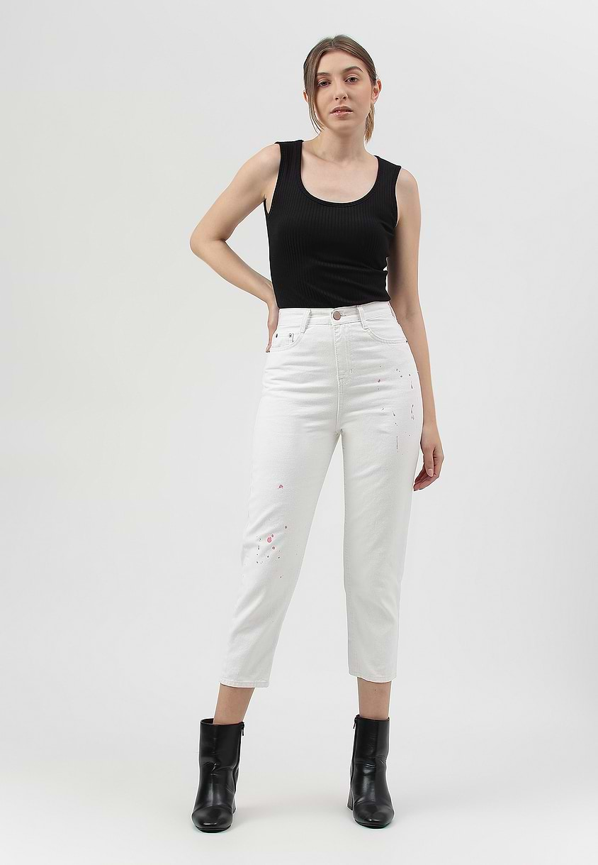 UnExcess Pledge | White High Rise Cropped Straight Jeans