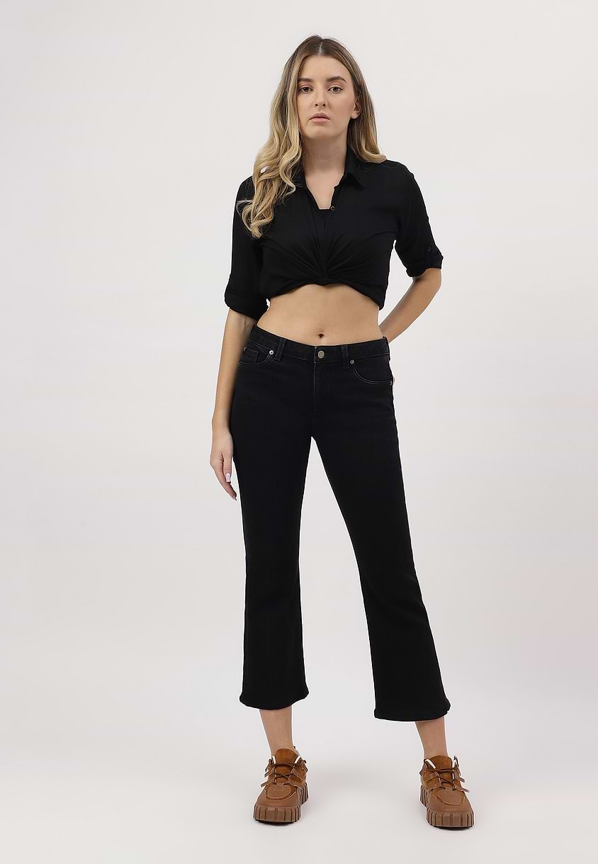 UnExcess Pledge | Black Mid Rise Cropped Wide Legged Jeans