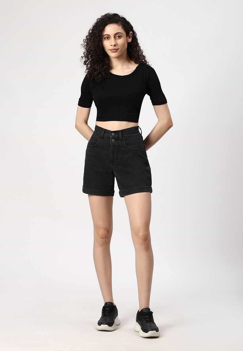 UnExcess Pledge | Black High Rise Straight Shorts