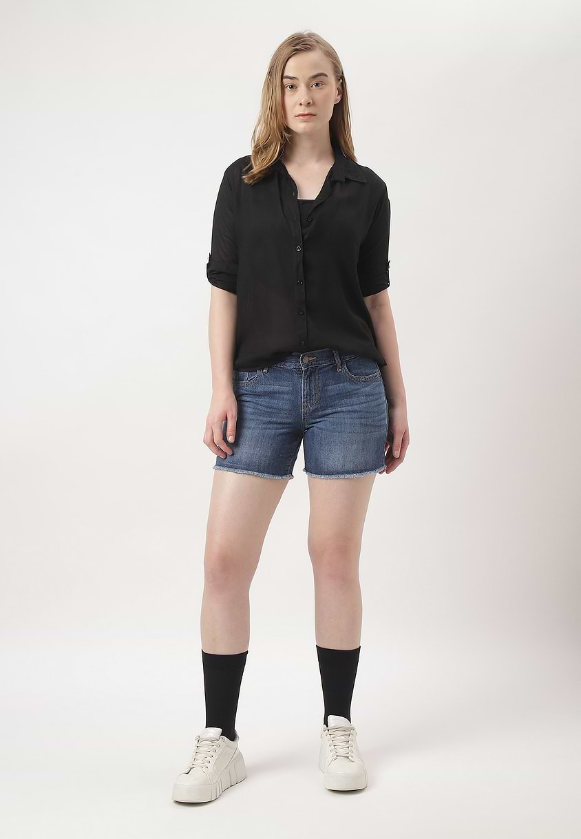 UnExcess Pledge | Mid Indigo Low Rise Straight Shorts