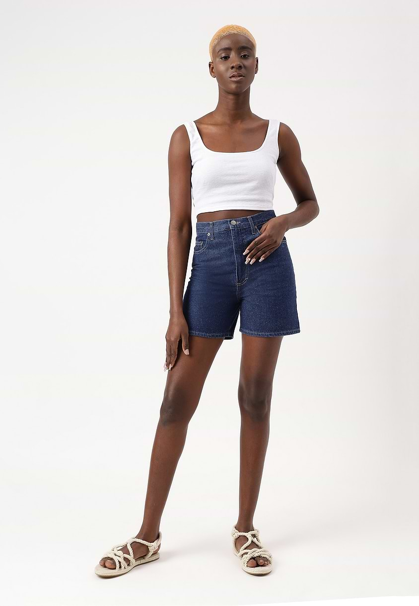 UnWaste Pledge | Dark Indigo High Rise Mom Fit Shorts