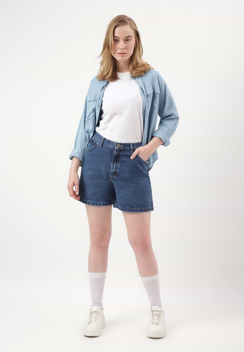 UnExcess Pledge | Mid Indigo High Rise Mom Fit Shorts